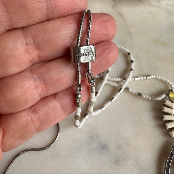 Kent and King Adjustable White and Silver Beaded and Jeweled Necklace - Picture 6 of 9